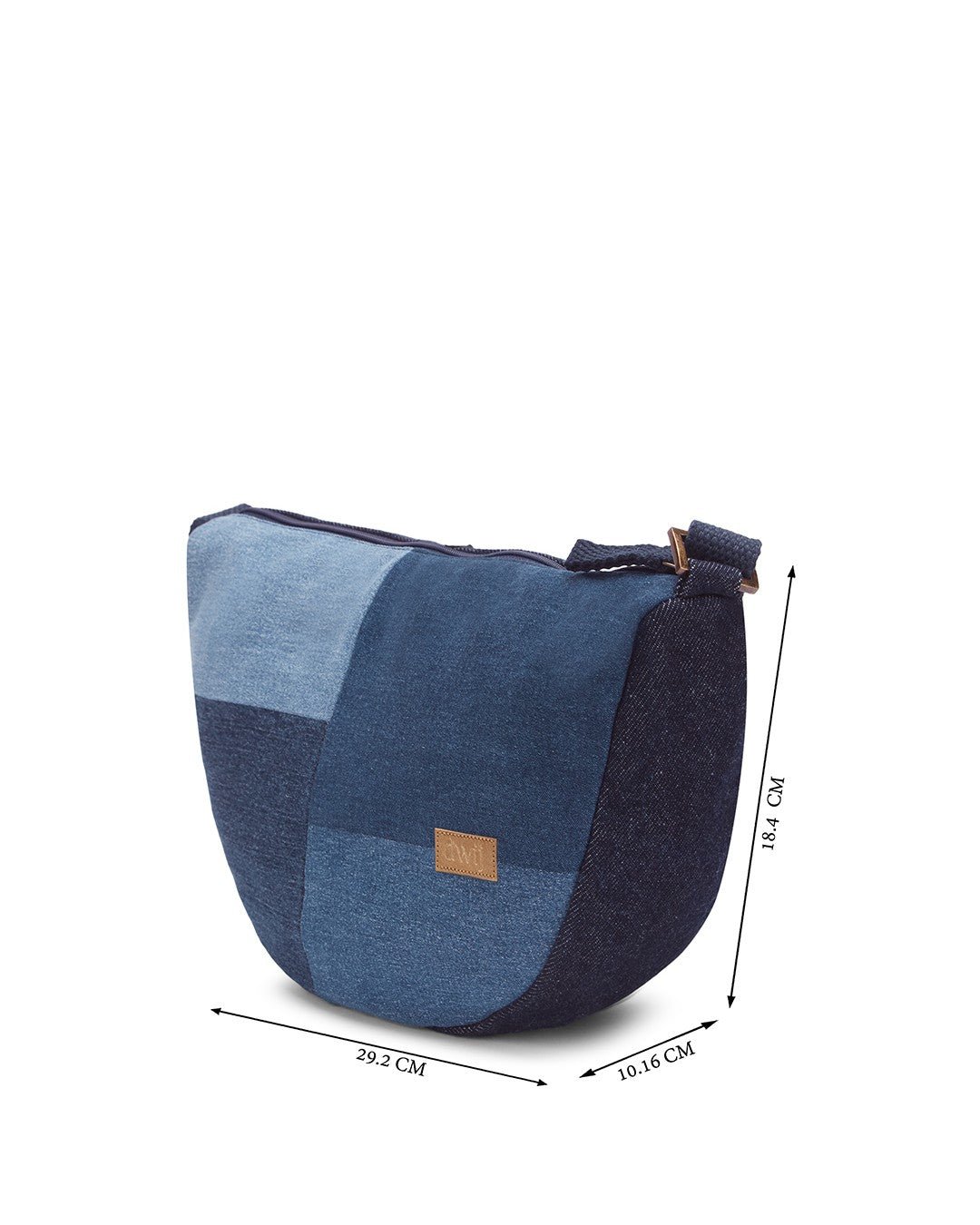 Upcycled Handcrafted Unisex Denim Jeans Patched Crescent Sling Bag - Dwij -