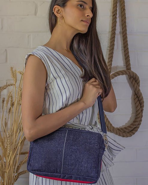 Upcycled Handcrafted Women's Crossbody Office Sling Bag - Dwij