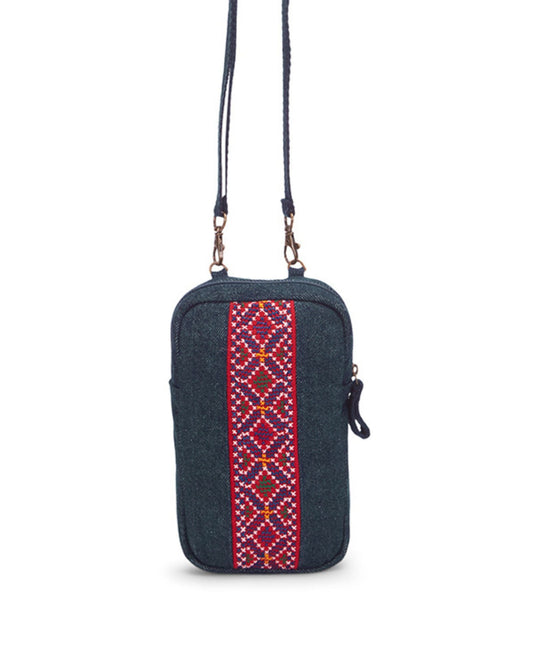Upcycled Jat Hand Embroidered Mobile sling Bag - Dwij -