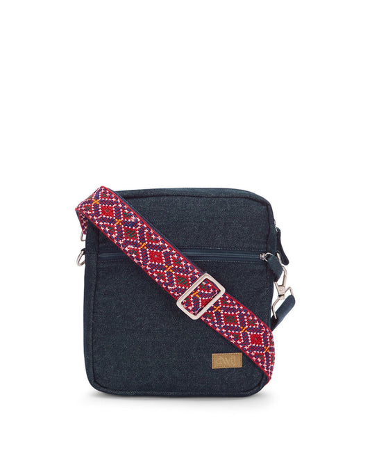 Upcycled Plain Breakfree Sling Bag With Hand Embroidered Jat Belt - Dwij -