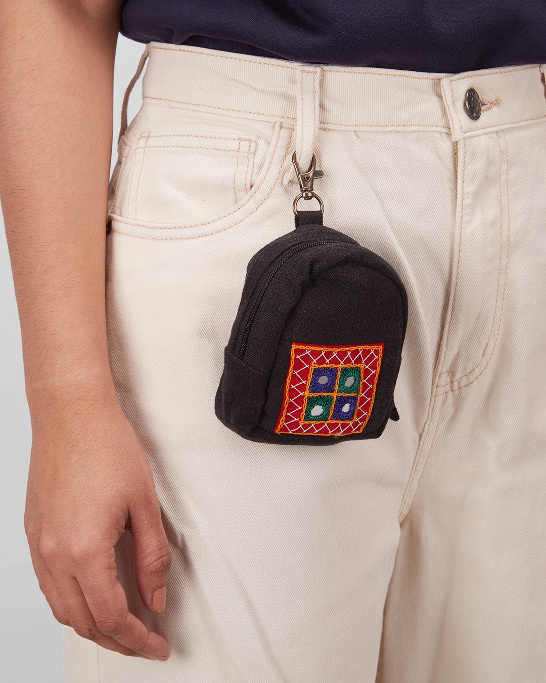 Upcycled Red Ahir Hand Embroidered Pouch - Dwij -