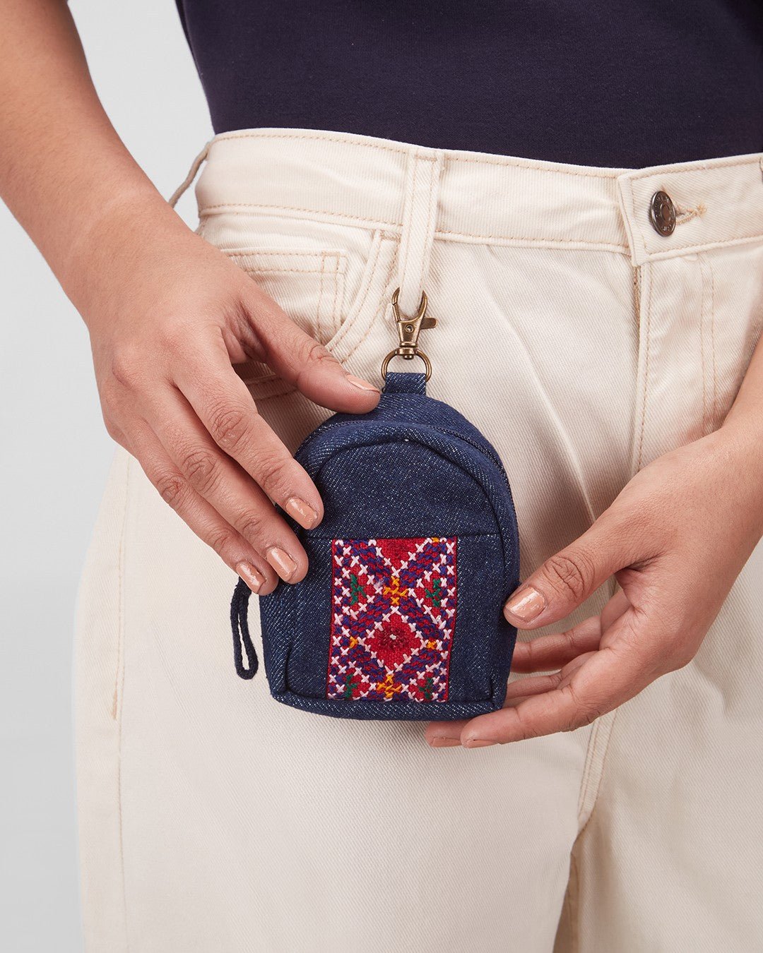 Upcycled Red Jat Hand Embroidered Pouch - Dwij -