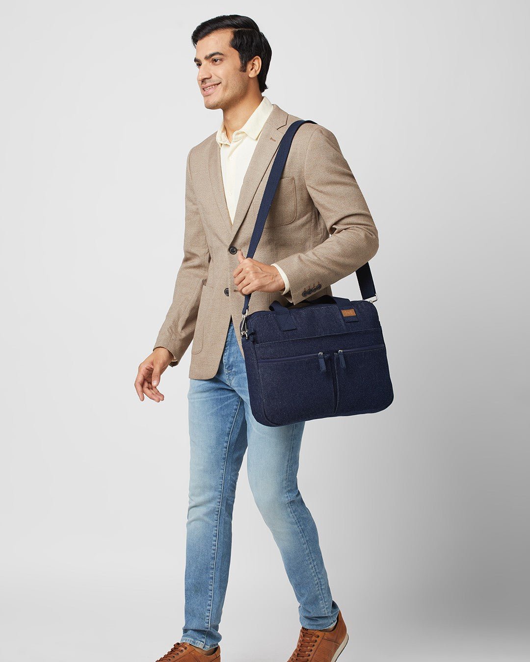 Upcycled Unisex Denim Compact Laptop Messenger Bag - Dwij -