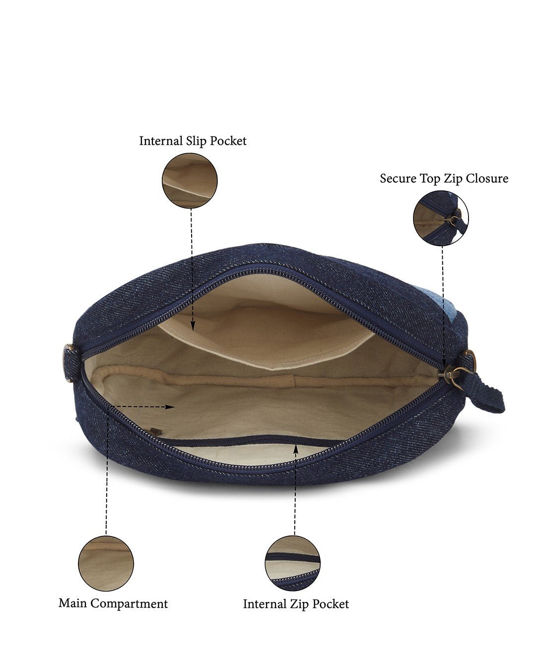 Upcycled Unisex Patched Denim Crossbody Sling with pouch - Dwij -