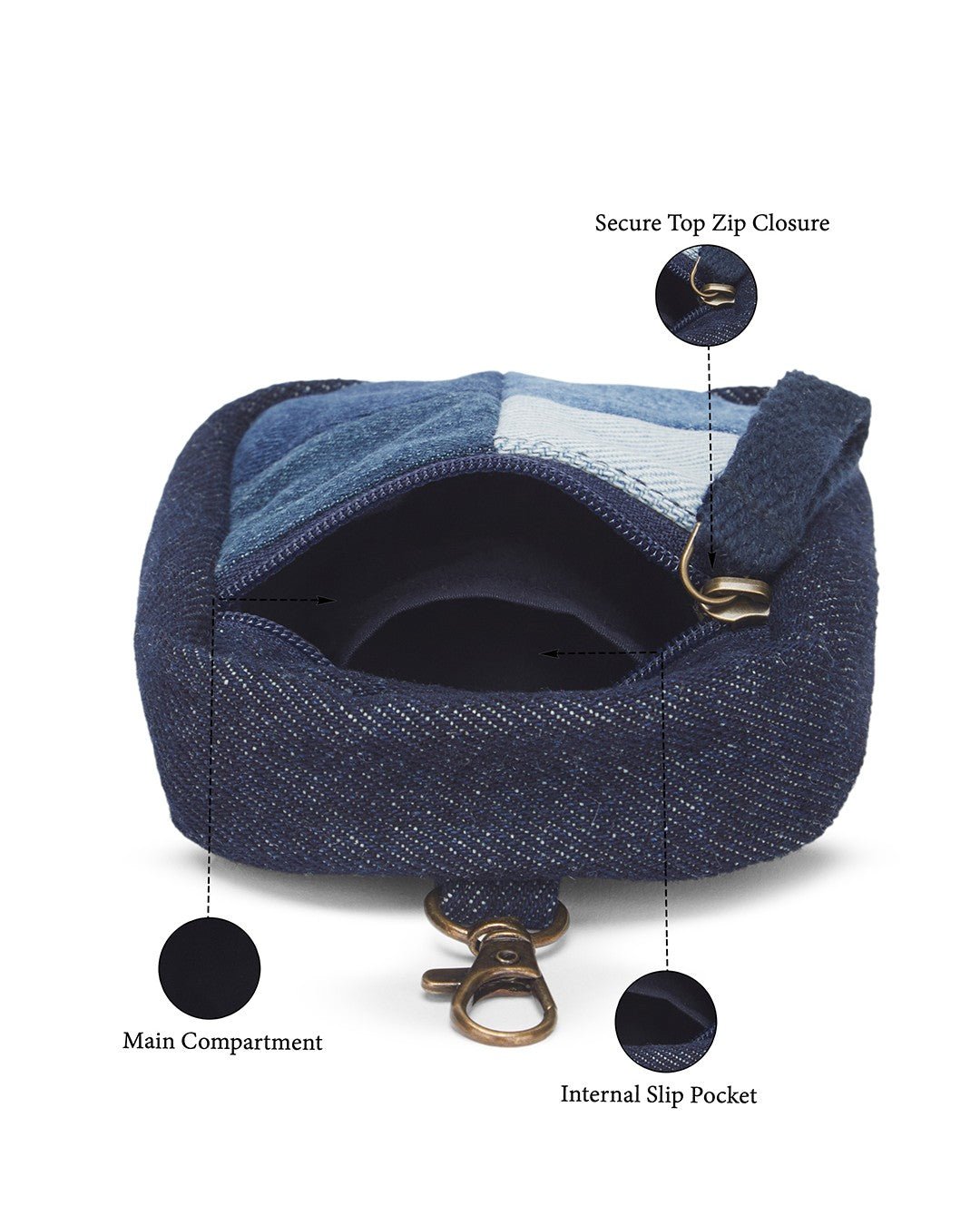 Upcycled Unisex Patched Denim Crossbody Sling with pouch - Dwij -