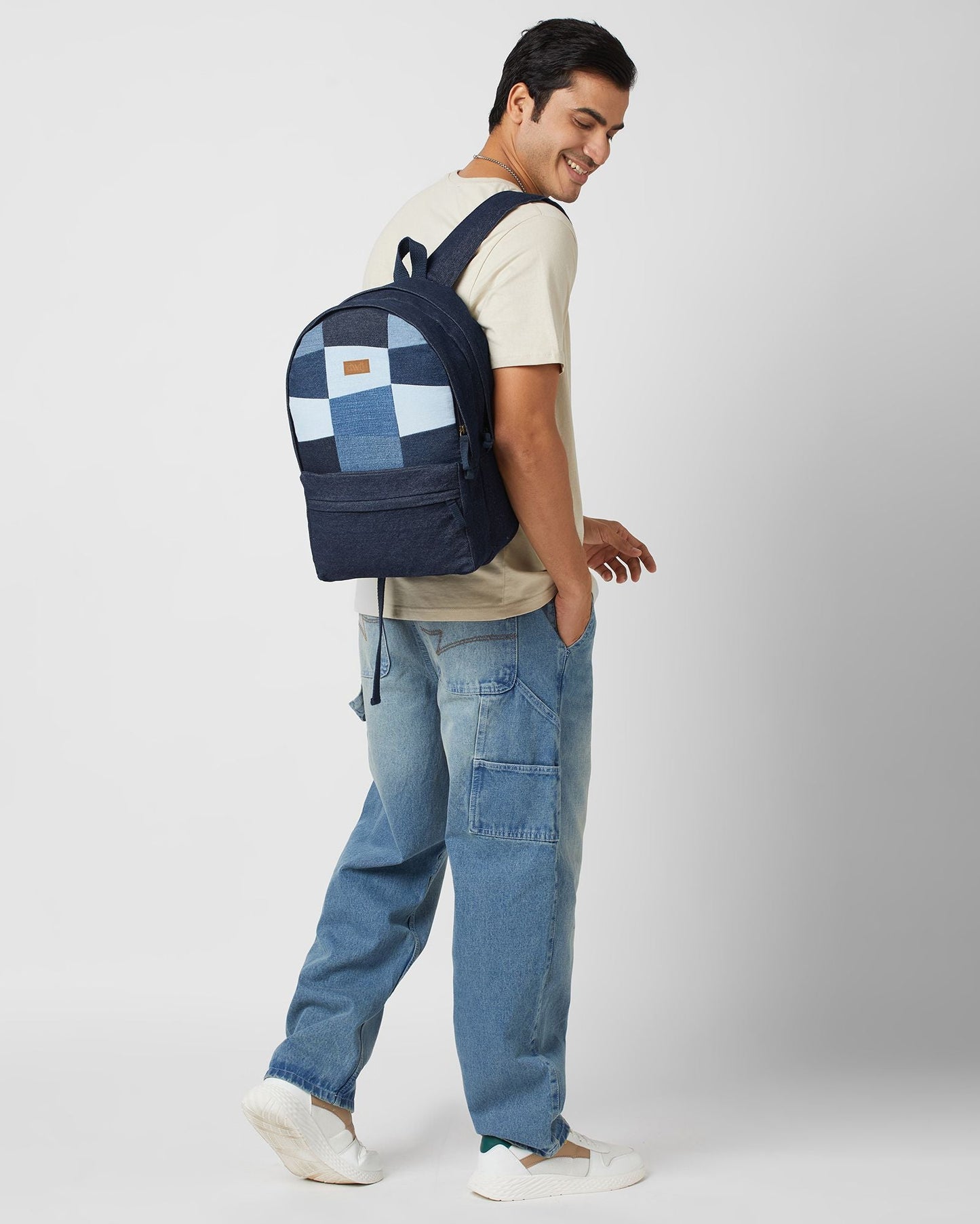 Upcycled Unisex Patched Denim & Felt Jeans Travel Backpack - Dwij -