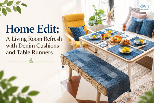 Home Edit: A Living Room Refresh with Denim Cushions and Table Runners