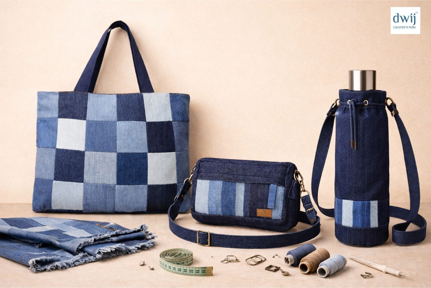 How to Make a Denim Tote Bag, Purse & Bottle Holder from Jeans - Dwij