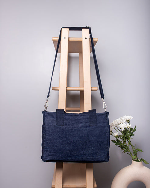 Upcycled Denim Dual Usage Tote Bag with removable insert