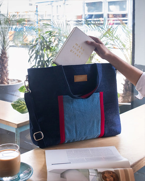 Upcycled Handcrafted Denim Jeans Blue Women's Office Tote Bag