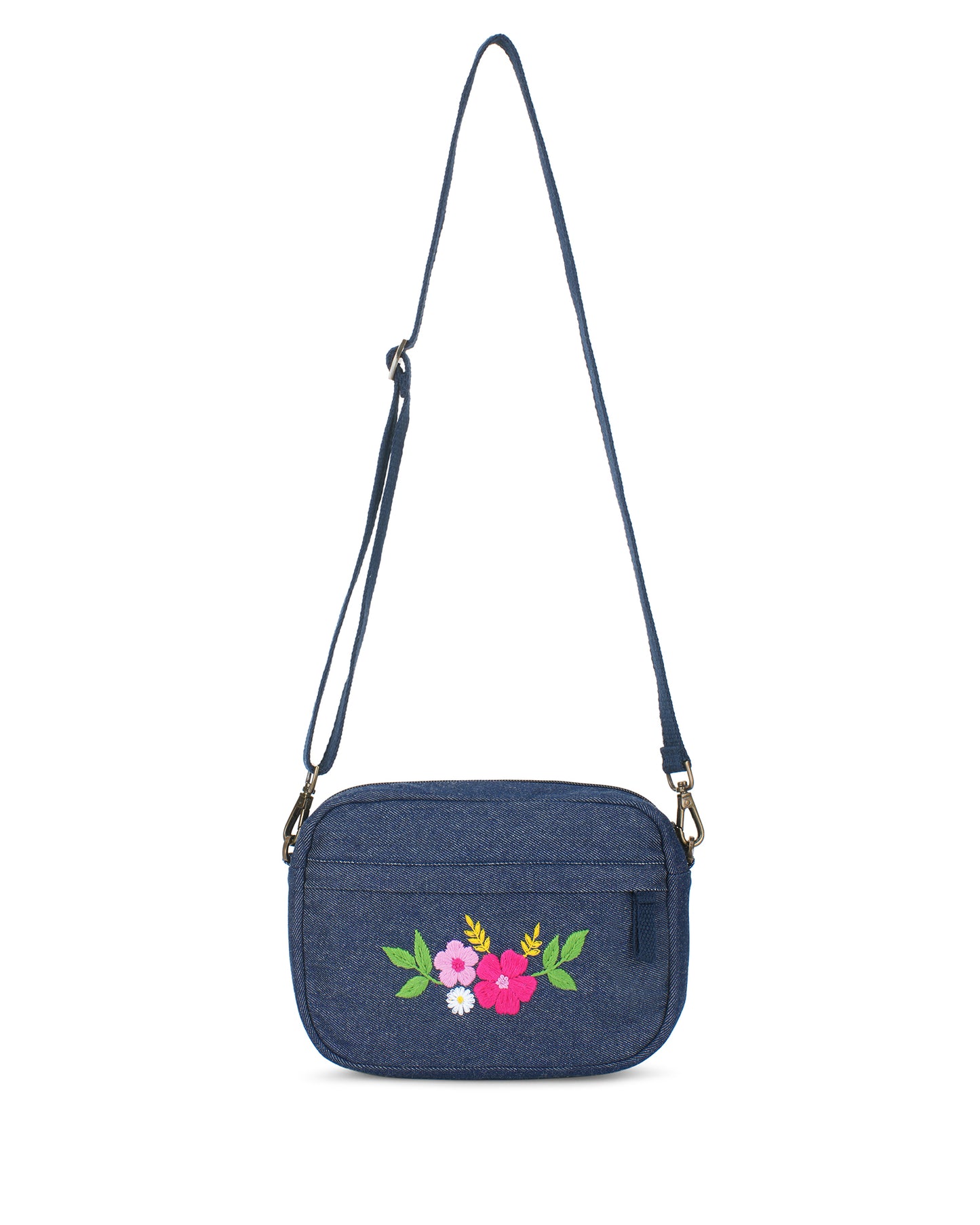 Upcycled Hand Embroidered Flower Woman Crossbody Sling Bag