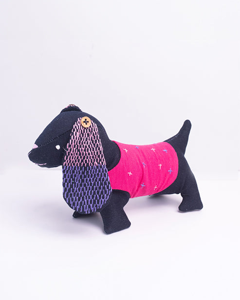 Hand embroidered Upcycled Jeans Toy- Dachshund Dog