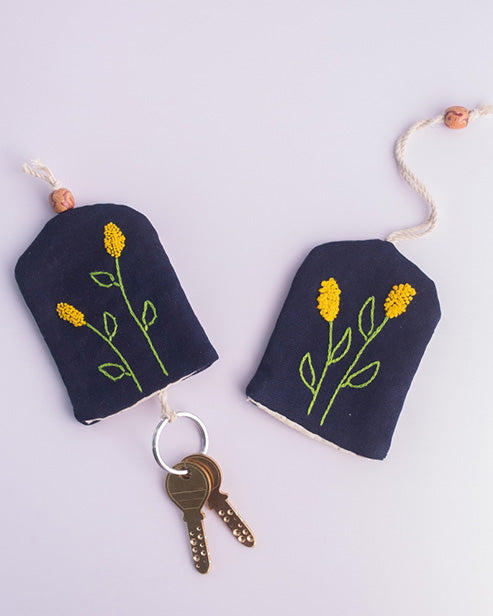 Upcycled Handcrafted Jeans Keychain Holder- flowers