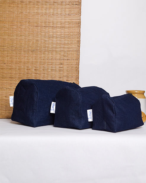 Upcycled Eco friendly Denim Jeans Multipurpose Travel Pouch Set