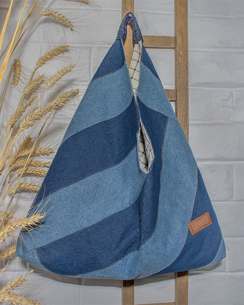 Upcycled Handcrafted Denim Jeans Blue Bento Tote Bag