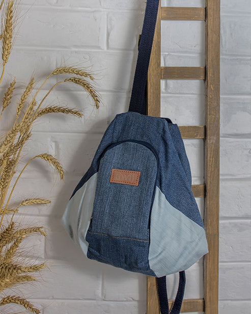 Upcycled Handcrafted Denim Jeans Blue Convertible Tote Bag