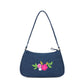 Upcycled Hand Embroidered Flower Denim Baguette Bag (Large)