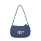 Upcycled Hand Embroidered Flower Denim Baguette Bag (Small)