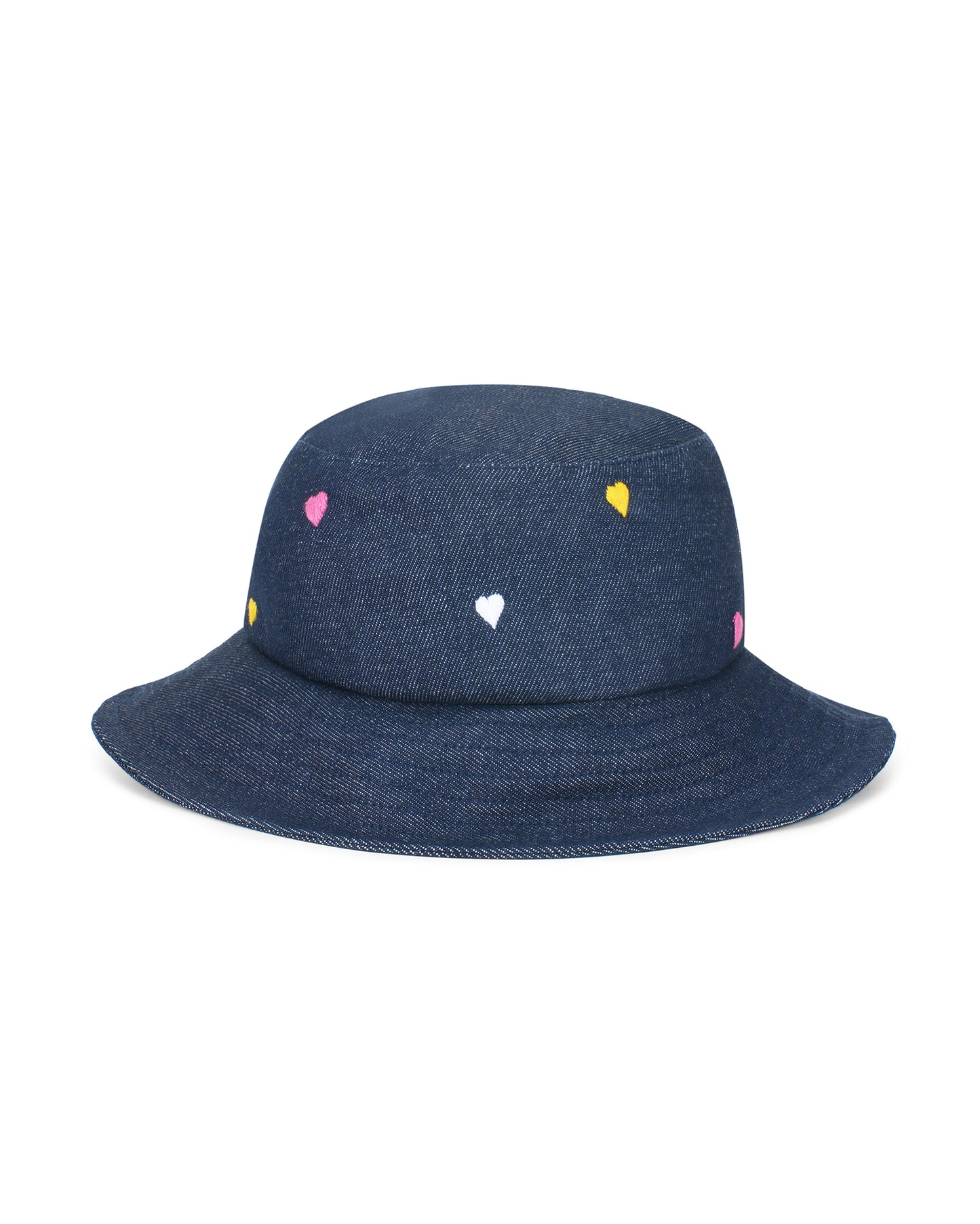 Upcycled Denim Hand Heart Embroidered Bucket Woman Hat