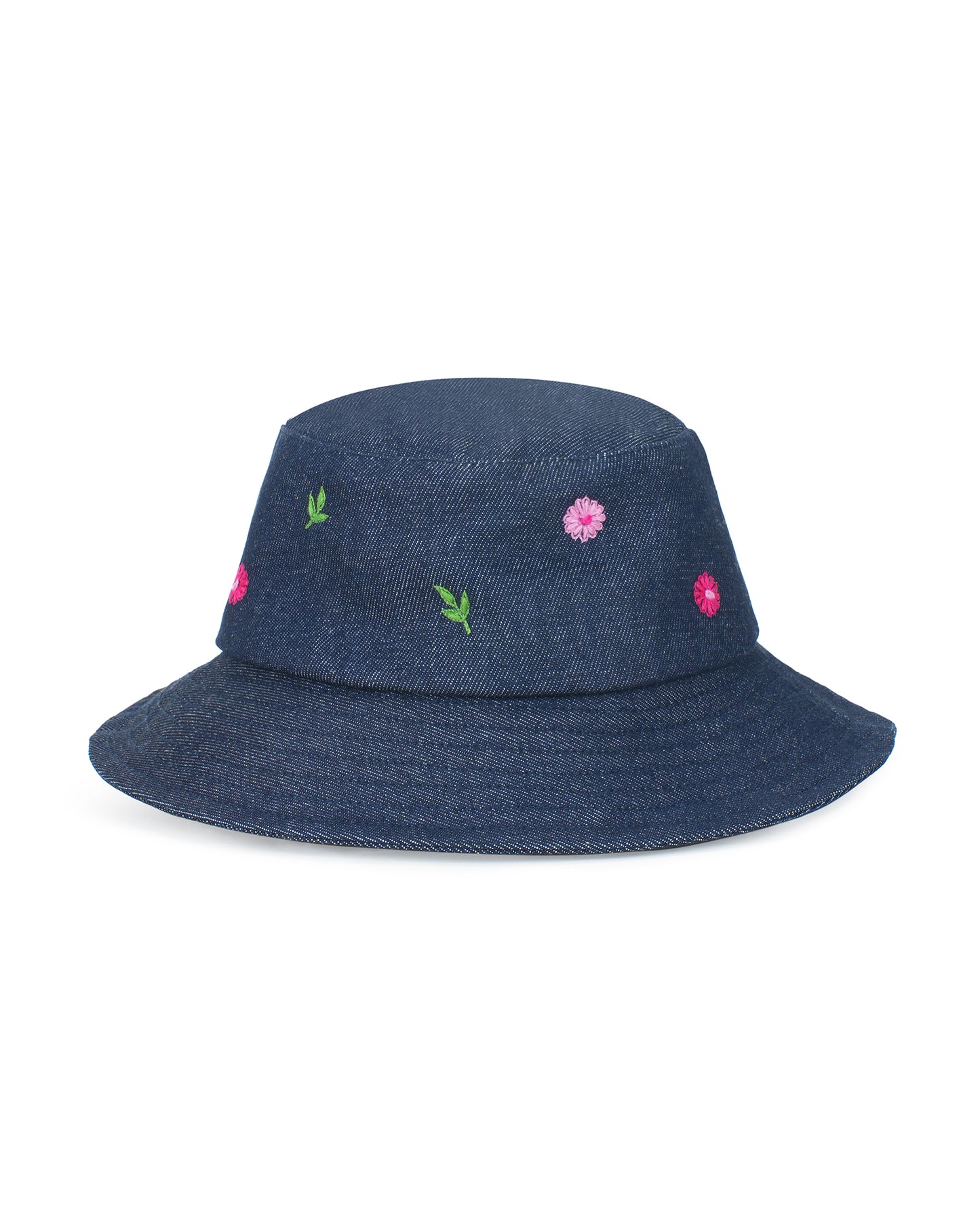 Upcycled Denim Hand Daisy Embroidered Bucket Woman Hat