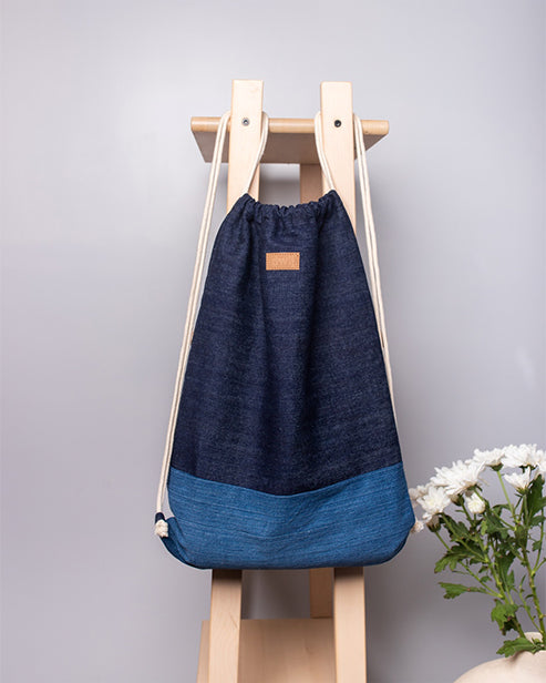 Upcycled Denim Rope Backpack Bag