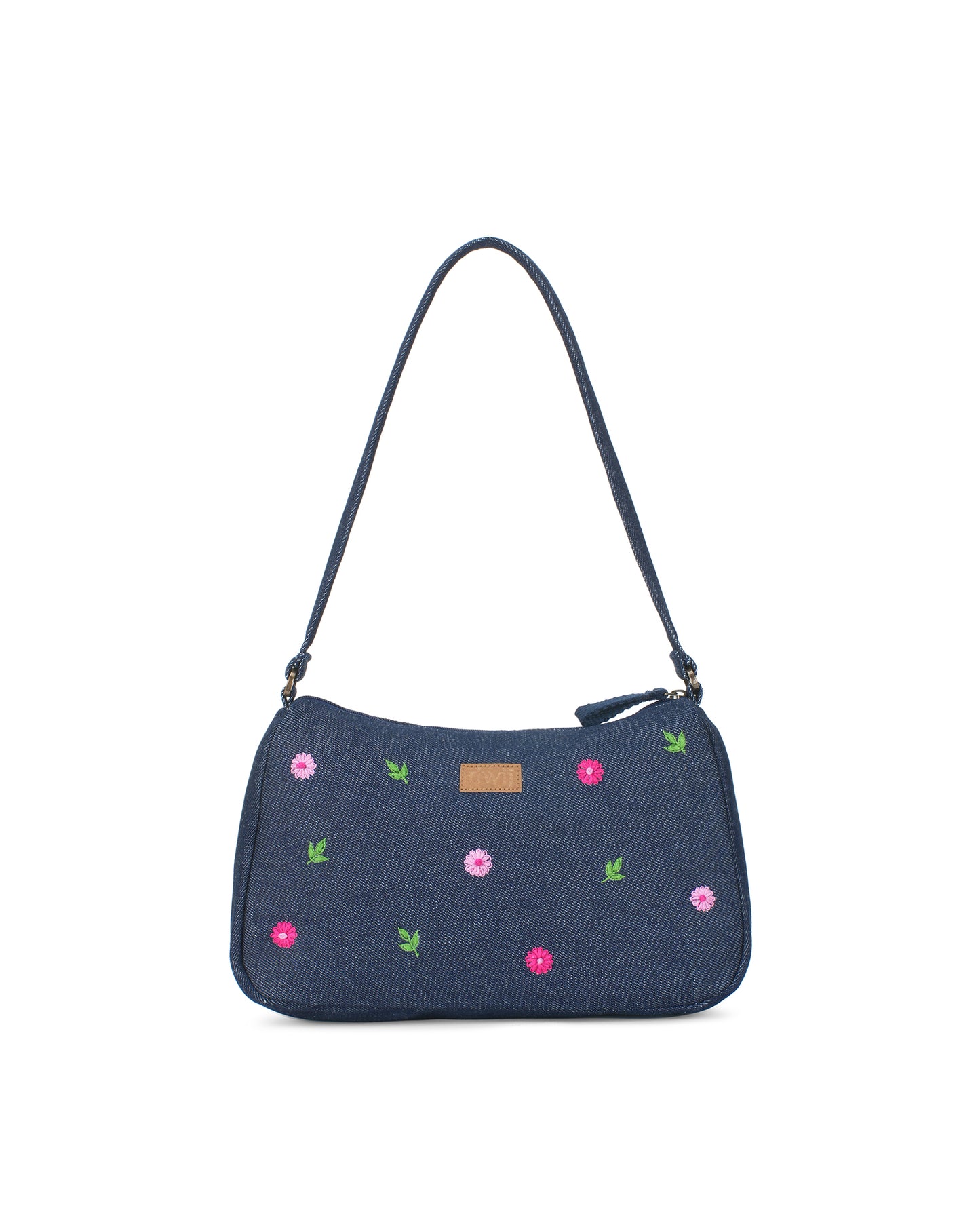 Upcycled Hand Embroidered Daisy Denim Baguette Bag (Large)
