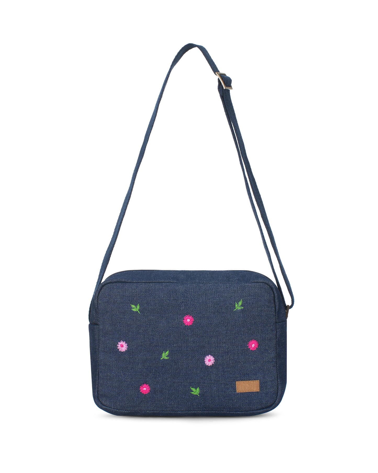 Upcycled Hand Embroidered Daisy Woman Crossbody Sling Bag