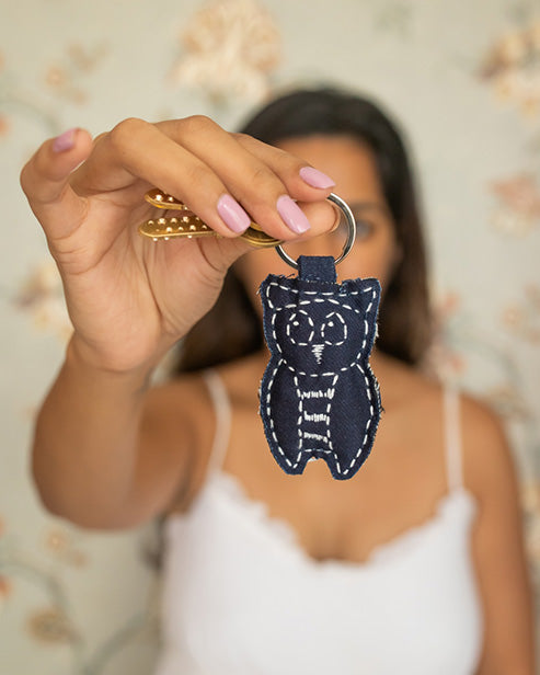 Upcycled Handcrafted Jeans Hedwig Keychain Holder