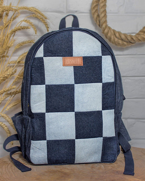 Upcycled Handcrafted Blue Classic Denim & Felt Travel Backpack