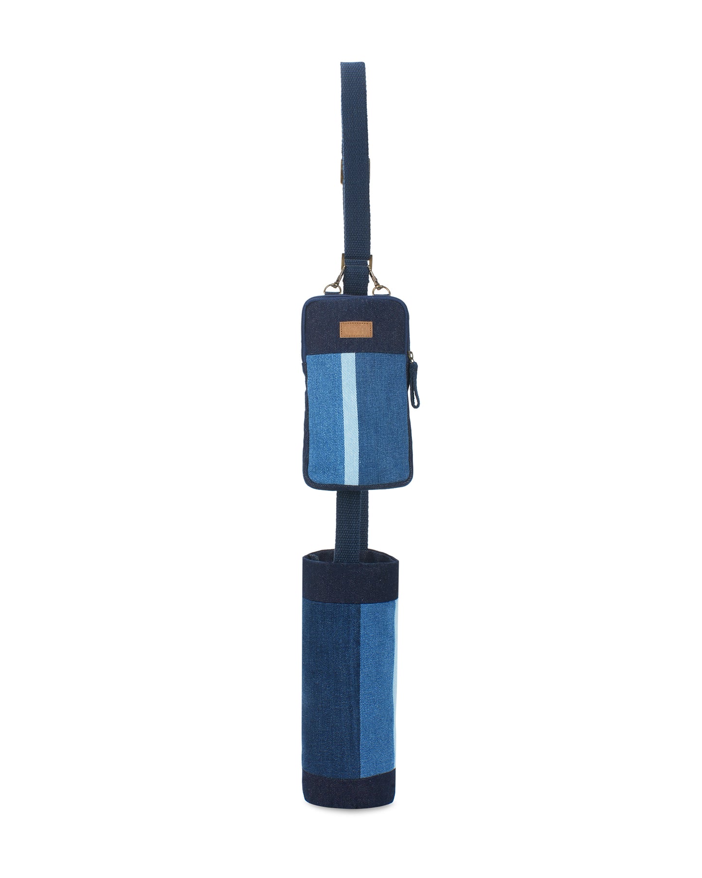 Upcycled Unisex Striped Bottle Holder Bag With Mobile Sling