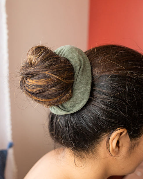 Repurposed Upcycled Bamboo fabric scrunchies- Bottle Green (set of 4)