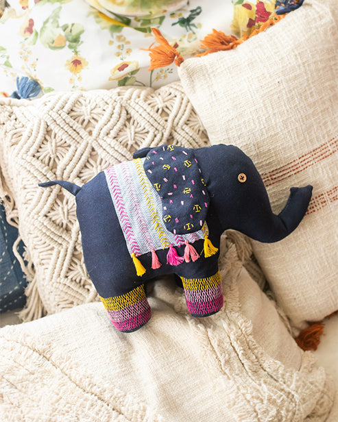 Handcrafted Upcycled Jeans Embroidered Toy- Elephant