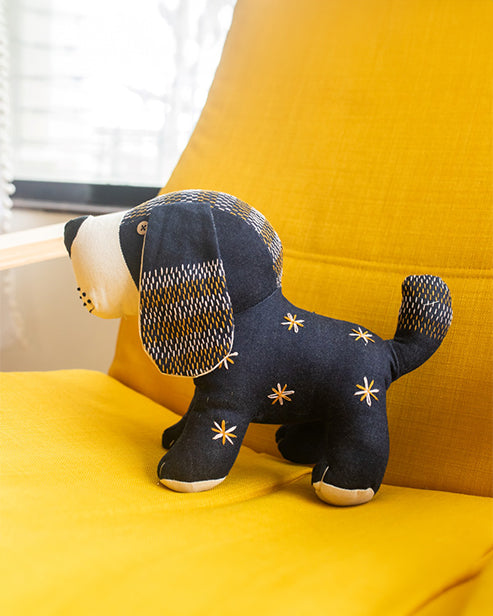 Repurposed Upcycled Jeans Embroidered Toy- Puppy Dog