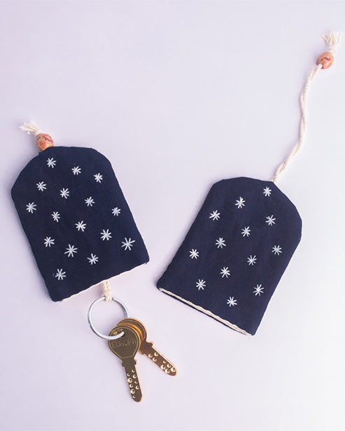 Upcycled Handcrafted Jeans Keychain Holder- stars