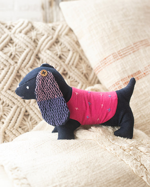 Hand embroidered Upcycled Jeans Toy- Dachshund Dog