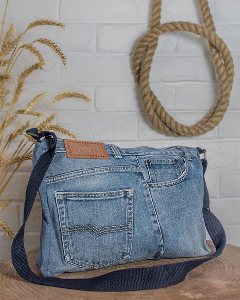 Upcycled Denim Jeans Crossbody Messenger Bag