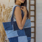 Upcycled Handcrafted Denim Jeans Blue Patched Tote Bag