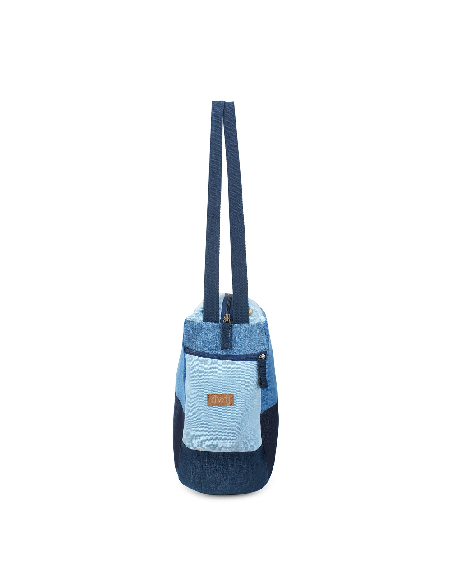 Upcycled Handcrafted Denim Jeans Blue Convertible Tote Bag (Large)