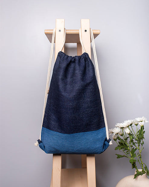 Upcycled Denim Rope Backpack Bag