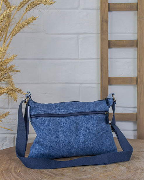 Upcycled Denim Jeans Crossbody Pace Sling bag (Medium Dark blue)