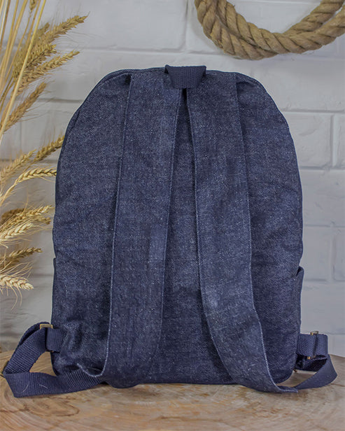 Upcycled Handcrafted Blue Classic Denim & Felt Travel Backpack