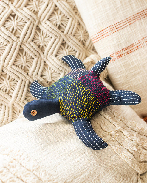 Hand embroidered Upcycled Jeans Toy- Turtle