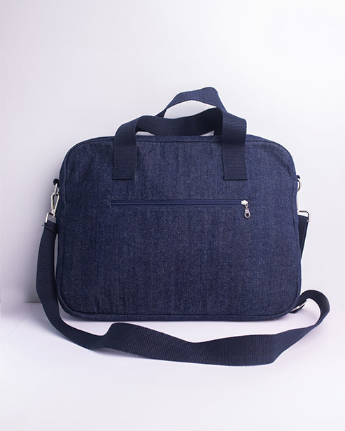 Upcycled Denim Compact Laptop Messenger Bag