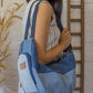 Upcycled Handcrafted Denim Jeans Blue Convertible Tote Bag