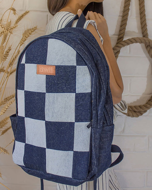 Upcycled Handcrafted Blue Classic Denim & Felt Travel Backpack