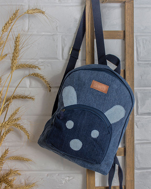 Upcycled Handcrafted Denim Jeans Mini Travel Backpack Bag