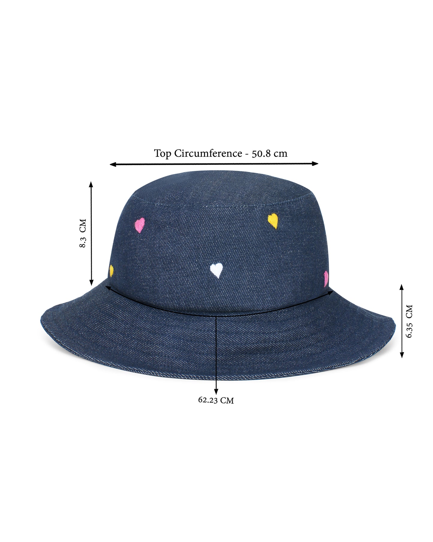 Upcycled Denim Hand Heart Embroidered Bucket Woman Hat