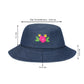Upcycled Denim Hand Flower Embroidered Bucket Woman Hat