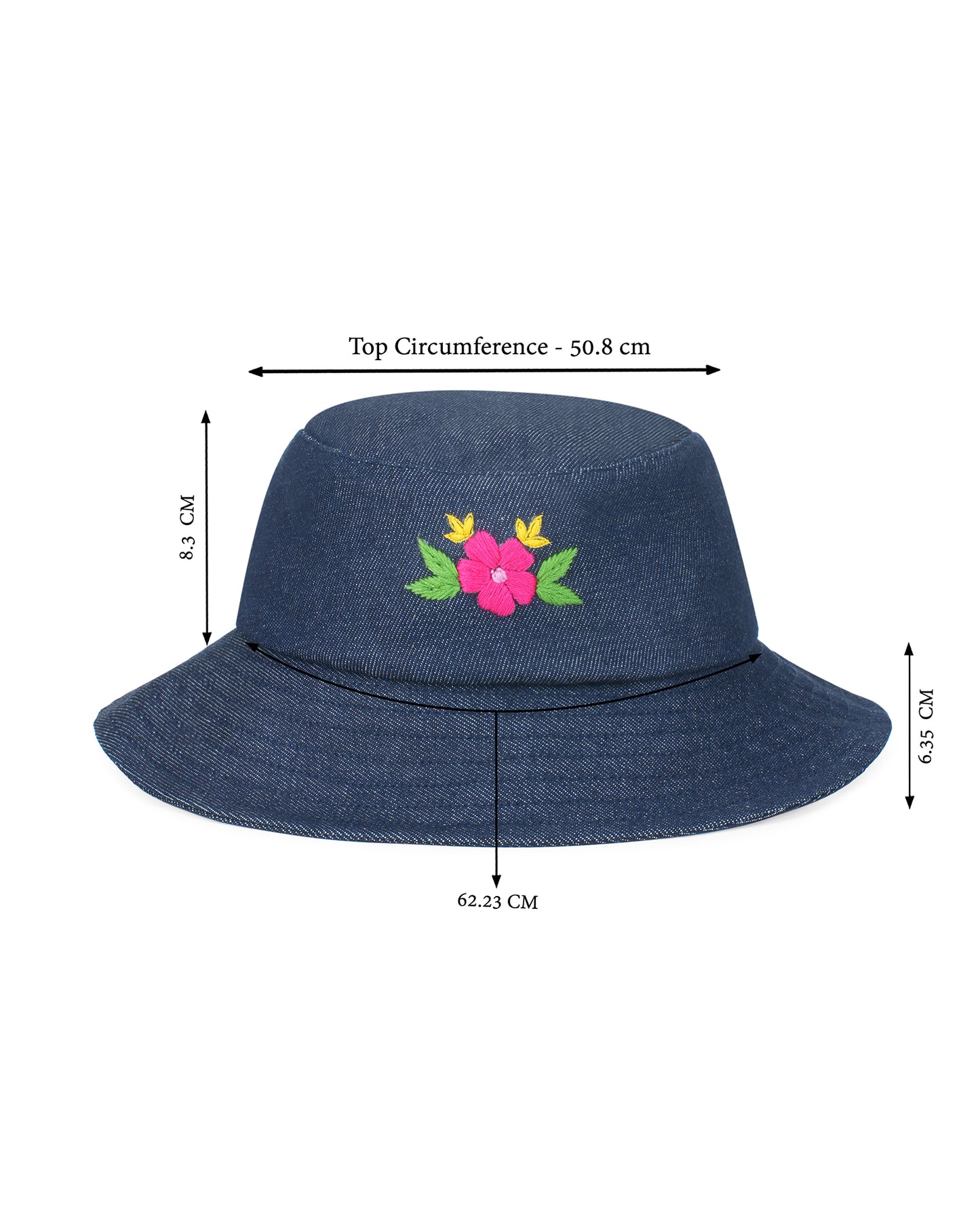 Upcycled Denim Hand Flower Embroidered Bucket Woman Hat