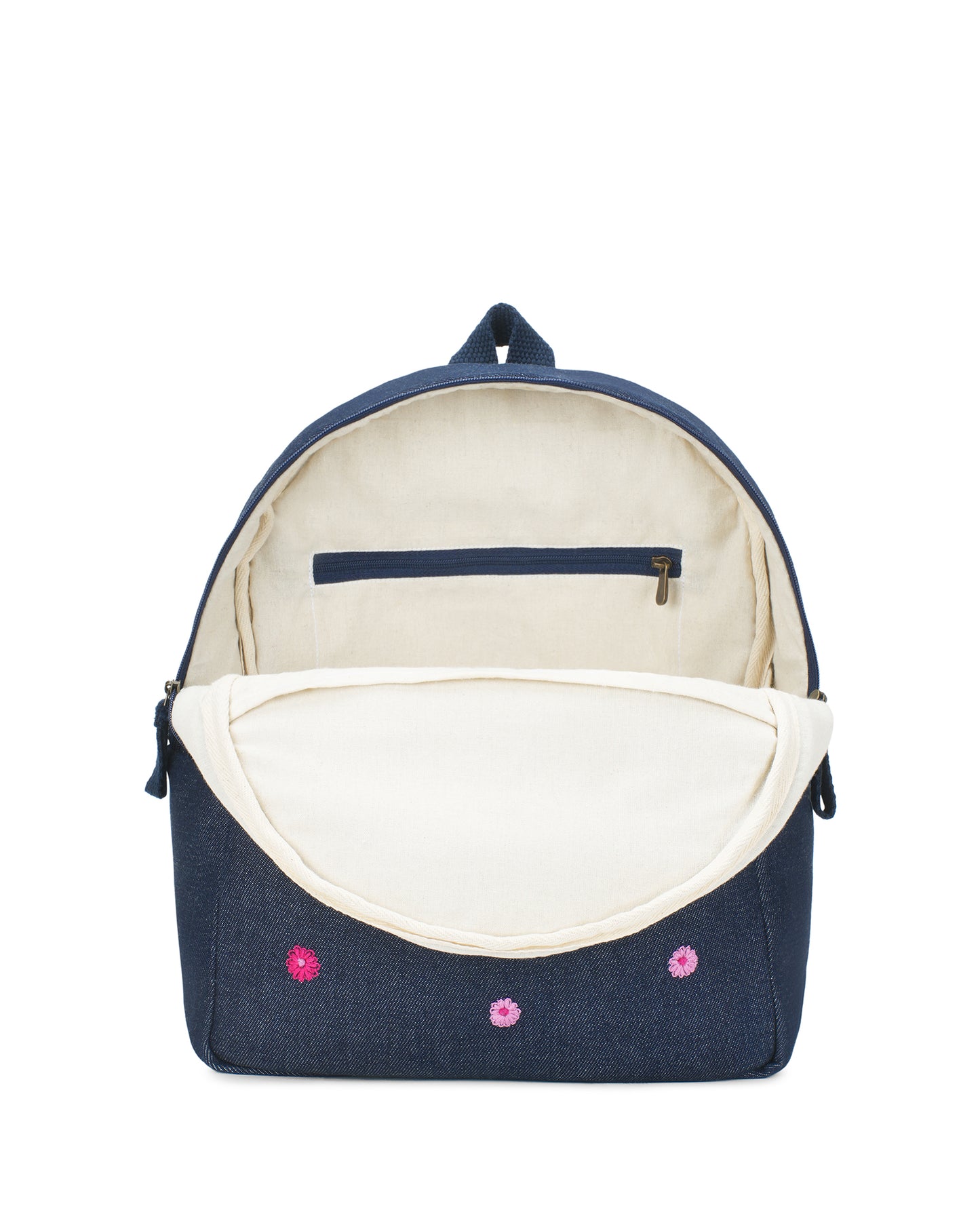 Hand Embroidered Daisy Denim Travel Backpack